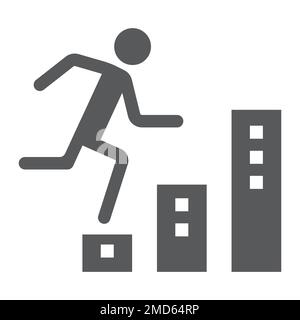 Career glyph icon, development and business, man climbs up on graph sign vector graphics, a solid pattern on a white background, eps 10. Stock Vector