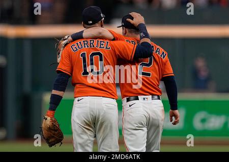 Toronto Blue Jays Lourdes Gurriel Jr. and his brother Houston Astros Yuli  Gurriel hug prior to the start of their American League MLB baseball game  in Toronto on Monday September 24, 2018.