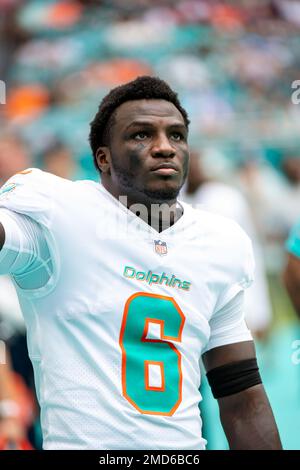 Miami Dolphins cornerback Trill Williams, right, breaks up a pass