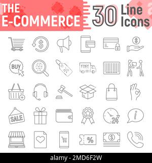 E commerce thin line icon set, Online store symbols collection, vector sketches, logo illustrations, internet shopping signs linear pictograms package isolated on white background, eps 10. Stock Vector