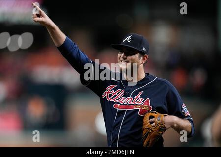 Atlanta Braves relief pitcher Luke Jackson winds up against the