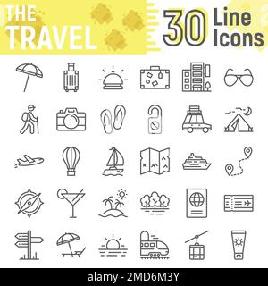 Travel line icon set, tourism symbols collection, vector sketches, logo illustrations, holiday signs linear pictograms package isolated on white background, eps 10. Stock Vector