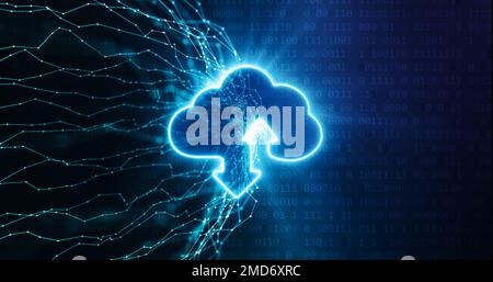 Neural connections of data entering the cloud computing and binary coding in the background. Artificial intelligence concept. Stock Photo