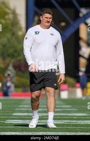 New York Jets guard Dan Feeney (67) walks off the field after an NFL  football game against the Philadelphia Eagles, Sunday, Dec. 5, 2021, in  East Rutherford, N.J. (AP Photo/Adam Hunger Stock