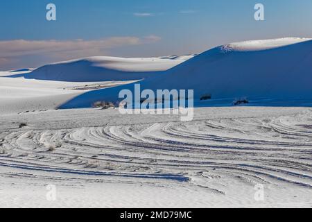 Hard Ridges Man Hard ridges of sand between blowing dunes in the gypsum dunes of White ...