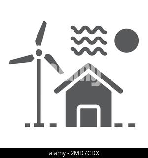 House with windmill glyph icon, real estate and home, ecology sign vector graphics, a solid pattern on a white background, eps 10. Stock Vector