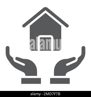 Home in hands glyph icon, real estate and home, home protection sign vector graphics, a solid pattern on a white background, eps 10. Stock Vector