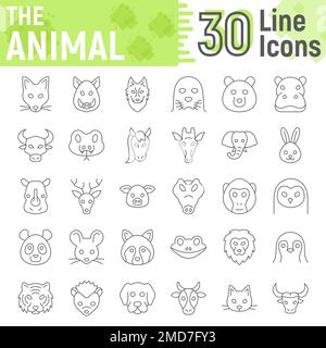 Animal thin line icon set, beast symbols collection, vector sketches, logo illustrations, farm signs linear pictograms package isolated on white background, eps 10. Stock Vector