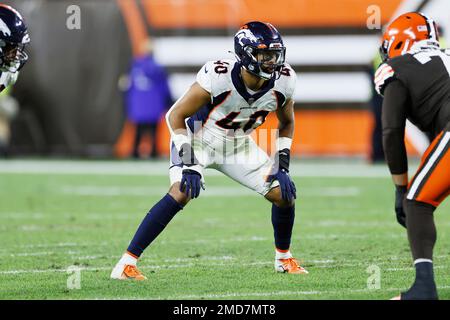 Denver Broncos inside linebacker Justin Strnad comes onto the field for  their NFL football game against the Kansas City Chiefs, Sunday, Dec. 5,  2021 in Kansas City, Mo. (AP Photo/Reed Hoffmann Stock