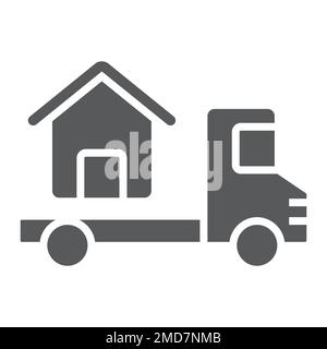 Truck delivers the house glyph icon, real estate and home, home delivery vector graphics, a solid pattern on a white background, eps 10. Stock Vector