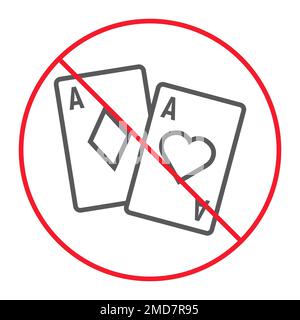 No gambling thin line icon, prohibition and forbidden, no casino sign vector graphics, a linear pattern on a white background, eps 10. Stock Vector