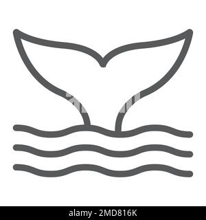 Whale tail line icon, animal and underwater, aquatic sign vector graphics, a linear pattern on a white background, eps 10. Stock Vector