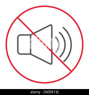 No sound thin line icon, prohibition and forbidden, no noise sign vector graphics, a linear pattern on a white background, eps 10. Stock Vector