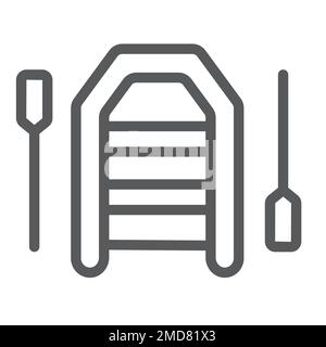 Inflatable Boat With Peddles line icon, diving and underwater, rubber boat sign vector graphics, a linear pattern on a white background, eps 10. Stock Vector