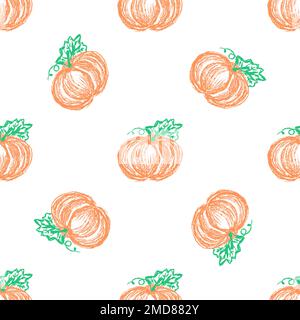 Vegetable seamless pattern. Children's drawings with wax crayons. Pumpkin. Print for cloth design, textile, fabric, wallpaper Stock Vector