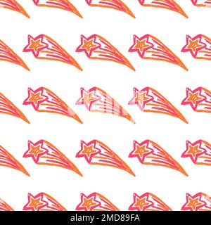 Space seamless pattern. Comets. Children's drawings with wax crayons. Print for cloth design, textile, fabric, wrapping paper Stock Vector