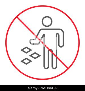 Do not litter thin line icon, prohibition and forbidden, no garbage sign vector graphics, a linear pattern on a white background, eps 10. Stock Vector