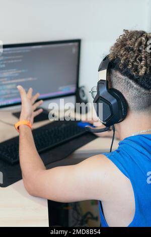 Busy Man Working On Computer At Workplace Stock Photo