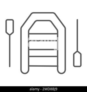 Inflatable Boat With Peddles thin line icon, diving and underwater, rubber boat sign vector graphics, a linear pattern on a white background, eps 10. Stock Vector