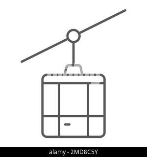 Funicular thin line icon, travel and tourism, cableway cabin sign vector graphics, a linear pattern on a white background, eps 10. Stock Vector