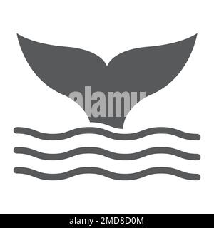Whale tail glyph icon, animal and underwater, aquatic sign vector graphics, a solid pattern on a white background, eps 10. Stock Vector