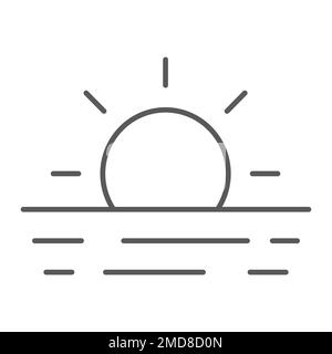 Sunset thin line icon, travel and tourism, sea sign vector graphics, a linear pattern on a white background, eps 10. Stock Vector