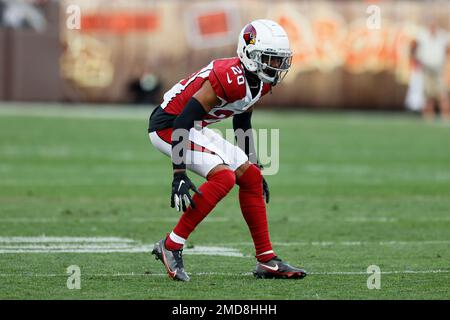 Cornerback (20) Marco Wilson of the Arizona Cardinals warms up before  playing against the Green Bay Packers in an NFL football game, Thursday,  Oct. 28, 2021, in Glendale, Ariz. The Packers won