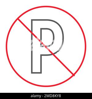 No parking thin line icon, prohibition and forbidden, no car sign vector graphics, a linear pattern on a white background, eps 10. Stock Vector