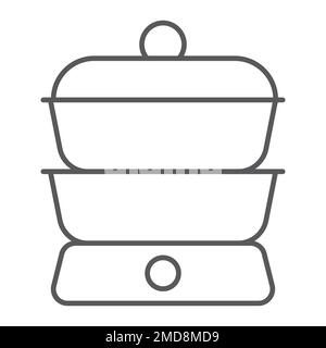 Double boiler thin line icon, kitchen and cooking, household sign vector graphics, a linear pattern on a white background, eps 10. Stock Vector