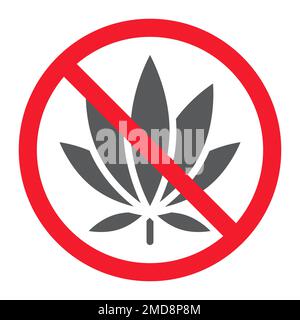 No marijuana glyph icon, prohibition and forbidden, no cannabis sign vector graphics, a solid pattern on a white background, eps 10. Stock Vector