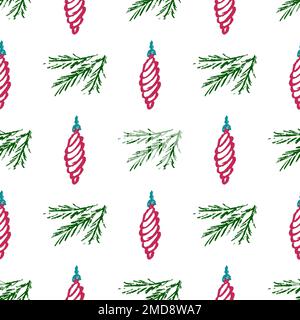 Christmas seamless pattern. New Year mood. Children's drawings with wax crayons. Print for cloth design, textile, fabric Stock Vector