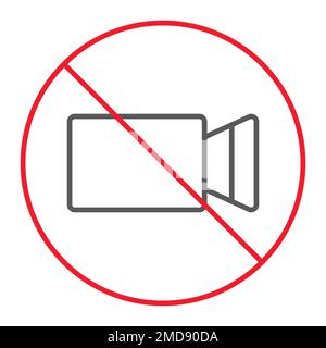 No filming thin line icon, prohibition and forbidden, no video sign vector graphics, a linear pattern on a white background, eps 10. Stock Vector