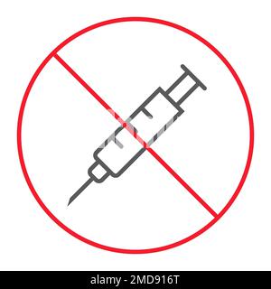 No syringe thin line icon, prohibition and forbidden, no injection sign vector graphics, a linear pattern on a white background, eps 10. Stock Vector