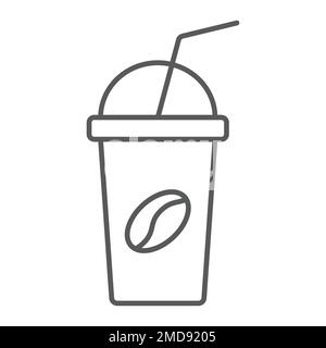 Ice coffee thin line icon, coffee and cafe, cup sign vector graphics, a linear pattern on a white background, eps 10. Stock Vector