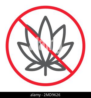No marijuana line icon, prohibition and forbidden, no cannabis sign vector graphics, a linear pattern on a white background, eps 10. Stock Vector