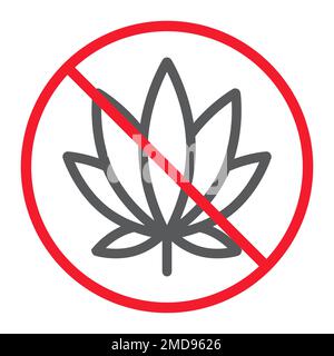 No marijuana line icon, prohibition and forbidden, no cannabis sign vector graphics, a linear pattern on a white background, eps 10. Stock Vector