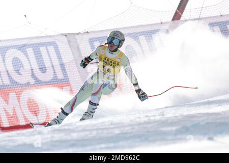 Olympia delle Tofane, Cortina d’Ampezzo, Italy, January 22, 2023, MORENO CANDE (AND)  during  2023 Audi FIS Ski World Cup - Women's Super G - alpine ski race Stock Photo