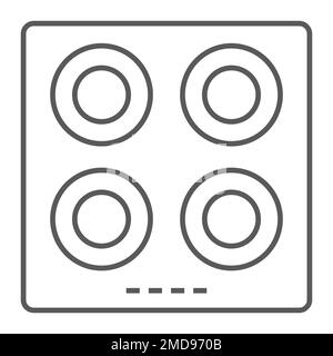 Electric hot plate thin line icon, kitchen and cooking surface, household sign vector graphics, a linear pattern on a white background, eps 10. Stock Vector