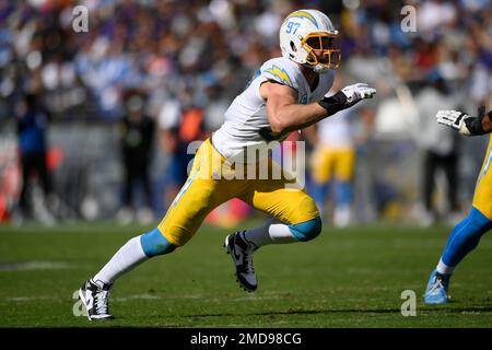 Los Angeles Chargers linebacker Joey Bosa warms up before an NFL football  game against the Jacksonville Jaguars in Inglewood, Calif., Sunday, Sept.  25, 2022. (AP Photo/Mark J. Terrill Stock Photo - Alamy