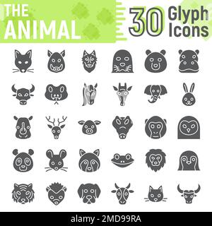 Animal glyph icon set, beast symbols collection, vector sketches, logo illustrations, farm signs solid pictograms package isolated on white background, eps 10. Stock Vector