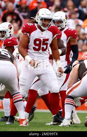 Arizona Cardinals defensive tackle Leki Fotu (95) looks up at a replay  during an NFL football game against the Cincinnati Bengals, Friday, Aug.  12, 2022, in Cincinnati. (AP Photo/Zach Bolinger Stock Photo - Alamy