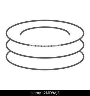 Plates thin line icon, kitchen and cooking, dishes sign vector graphics, a linear pattern on a white background, eps 10. Stock Vector