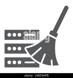 Database cleaning glyph icon, data and analytics, removing sign, vector graphics, a solid pattern on a white background, eps 10. Stock Vector