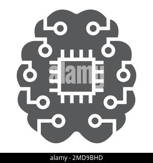Machine thinking glyph icon, data and analytics, brain chip sign, vector graphics, a solid pattern on a white background, eps 10. Stock Vector