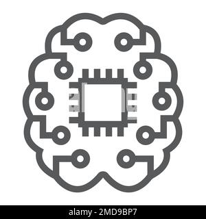Machine thinking line icon, data and analytics, brain chip sign, vector graphics, a linear pattern on a white background, eps 10. Stock Vector