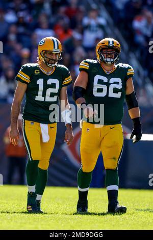 Chicago Bears guard Lucas Patrick (62) celebrates a Bears