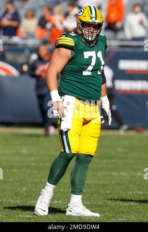 Green Bay Packers center Josh Myers (71) plays against the Detroit Lions  during an NFL football game in Detroit, Sunday, Nov. 6, 2022. (AP  Photo/Paul Sancya Stock Photo - Alamy