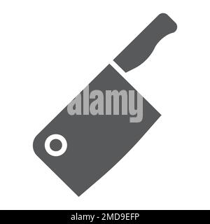 Meat cleaver knife glyph icon, kitchen and cooking, butcher knife sign vector graphics, a solid pattern on a white background, eps 10. Stock Vector