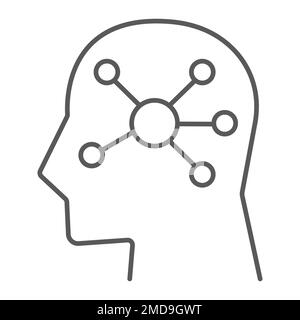 Mind Map thin line icon, data and analytics, person sign, vector graphics, a linear pattern on a white background, eps 10. Stock Vector