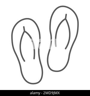 Flip flops thin line icon, travel and tourism, beach slippers sign vector graphics, a linear pattern on a white background, eps 10. Stock Vector